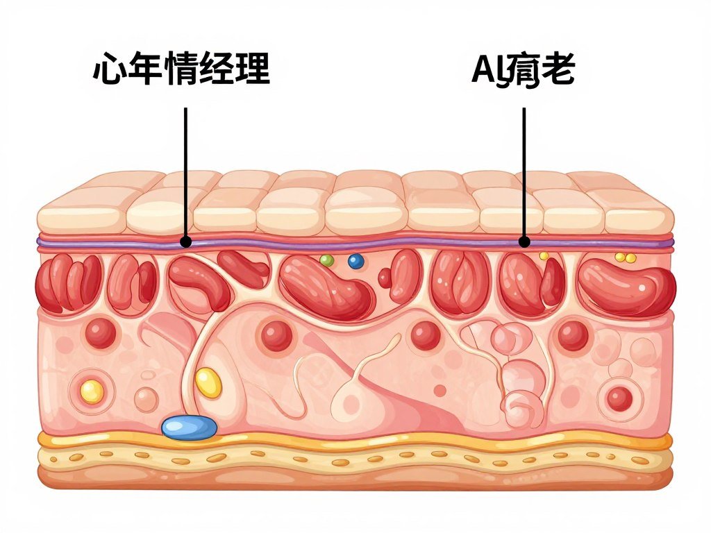 Diagram showing collagen structure in younger versus mature skin