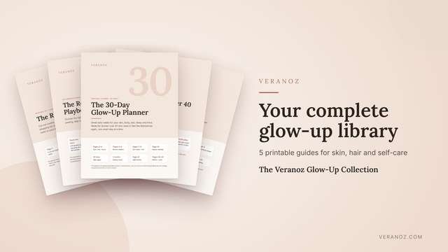 The Veranoz Glow-Up Collection: planner, retinol playbook, retinol routine kit and fuller hair playbook
